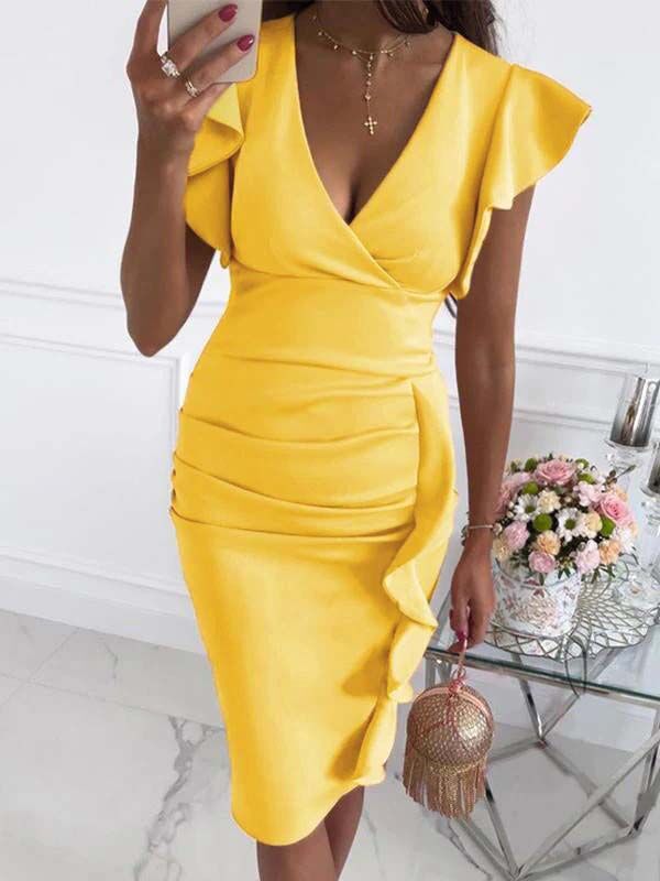 Mumsmode Zwangerchaps Elegant Basis Mode Ruches Bodycon Gekreukt V-hals Midi Jurken