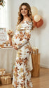 Witte off shoulder zwangerschaps maxi jurk met vrouwelijke ruches en print.