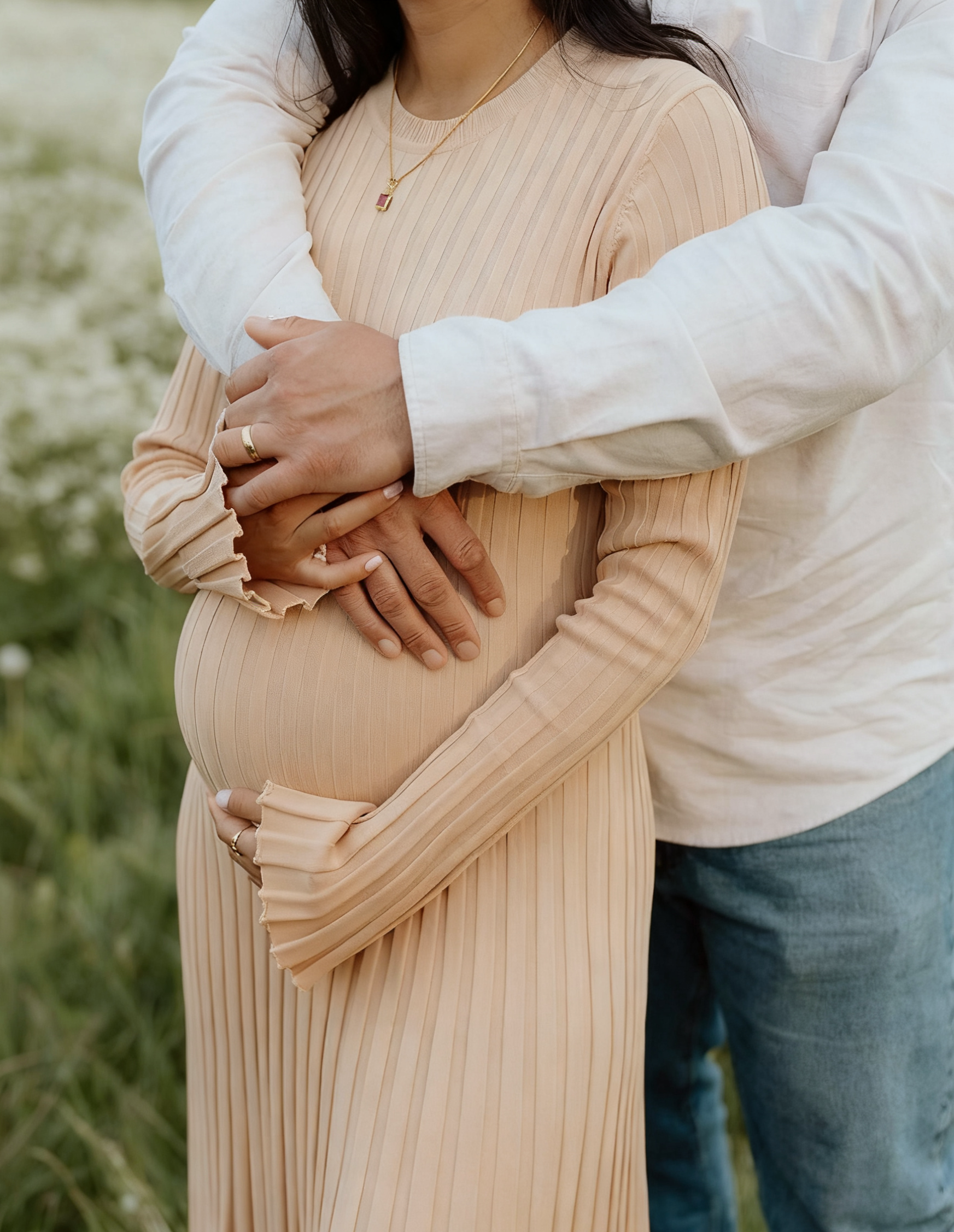 Mumsmode Zwangerschaps Maxi Fotoshoot Jurk Elegant Gestreept Gebreide Riem
