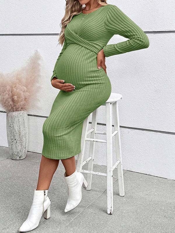 Mumsmode Zwangerschaps Midi Daily Jurk Chique Dagelijks Gekreukt Bodycon Gestreept