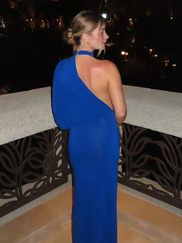 Mumsmode Chique Een Open Schouder Gekreukt Asymmetrische Ceremonie Zwangerschaps Maxi Jurk
