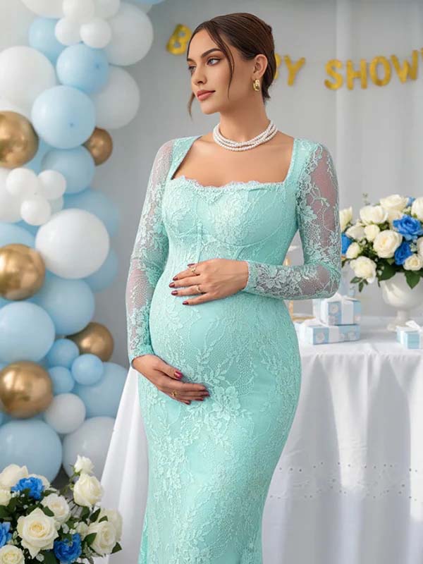 Mumsmode Zwangerschaps Maxi Bodycon Jurk Chique Cocktail Kanten Zijsplit