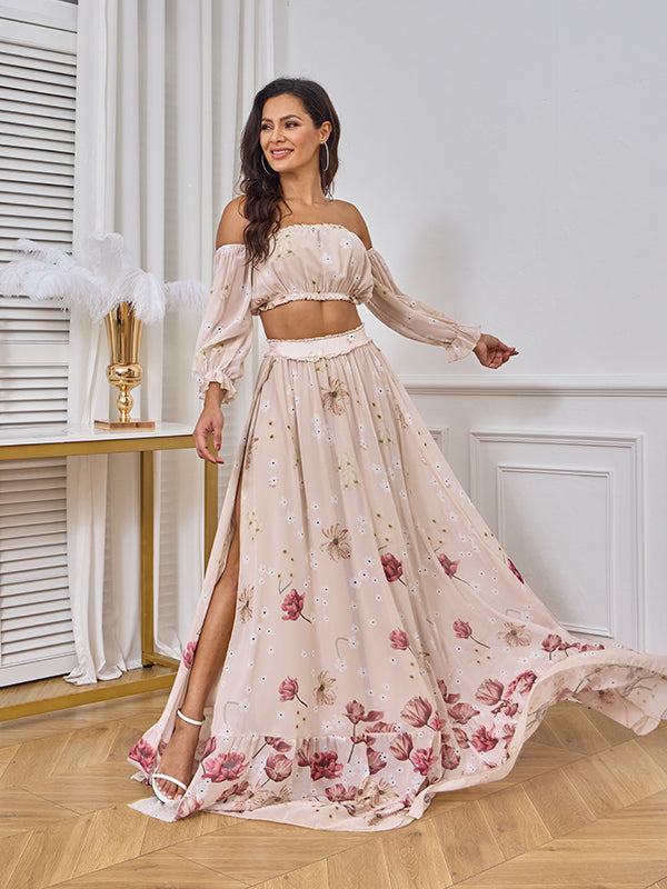 Mumsmode Zwangerchaps Fotoshoot Jurken Elegante 2-in-1 Zijsplit Bloemenprint  Ruches Maxi Jurken