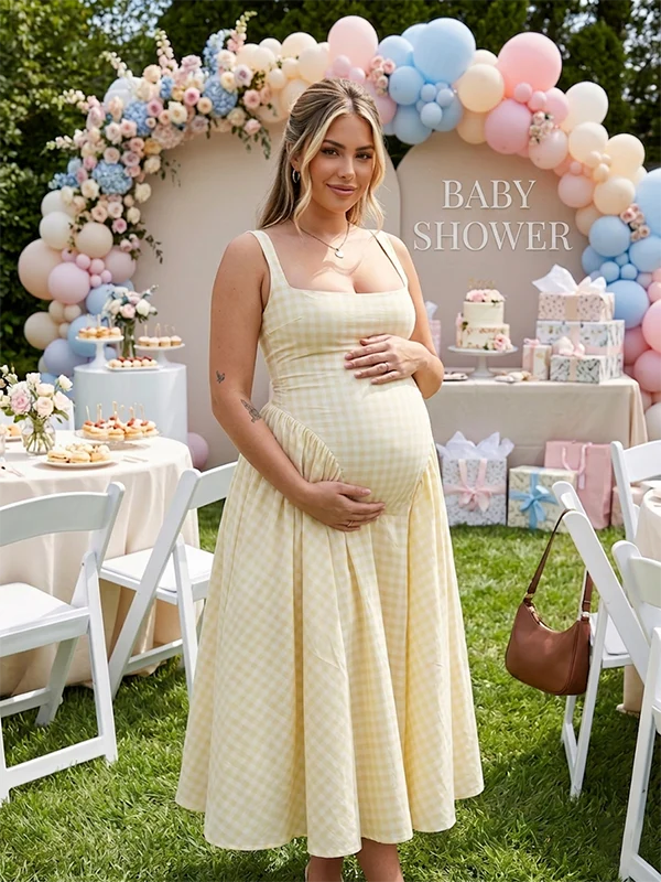 Mumsmode Zwangerchaps Midijurk Retro Gingham Spaghetti Babyshower