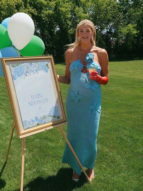 Mumsmode Zwangerchaps Bodycon Jurken Elegante BabyShower Gebreide Bloemen Uithollen Maxi Jurken