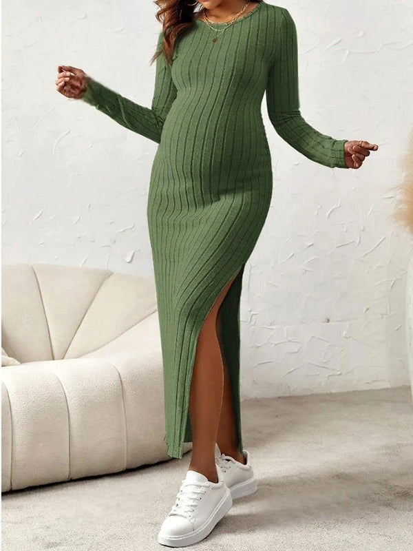 Mumsmode Zwangerschaps Maxi Daily Jurk Basis Chique Zijsplit Bodycon Gestreept