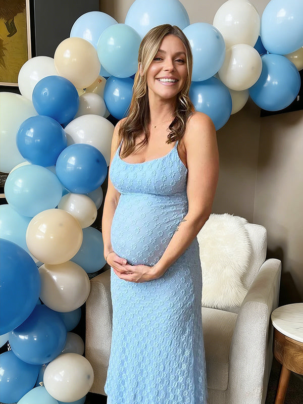 Mumsmode Zwangerschaps Maxi BabyShower Jurk Chique Bloemenprint Spaghetti Bodycon Fotoshoot