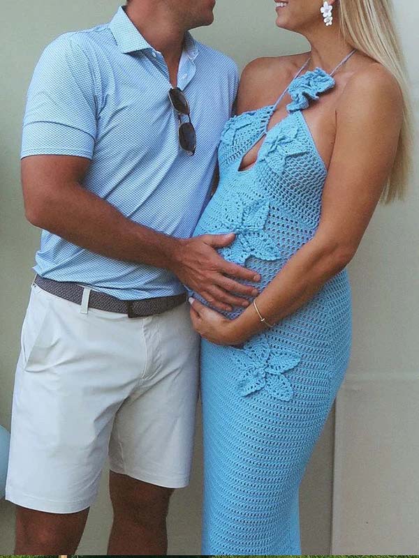 Mumsmode Zwangerchaps Bodycon Jurken Elegante BabyShower Gebreide Bloemen Uithollen Maxi Jurken