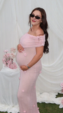 Mumsmode Zwangerschaps Maxi BabyShower Jurk Chique Off Shoulder Tule 3D Bloemen Bodycon
