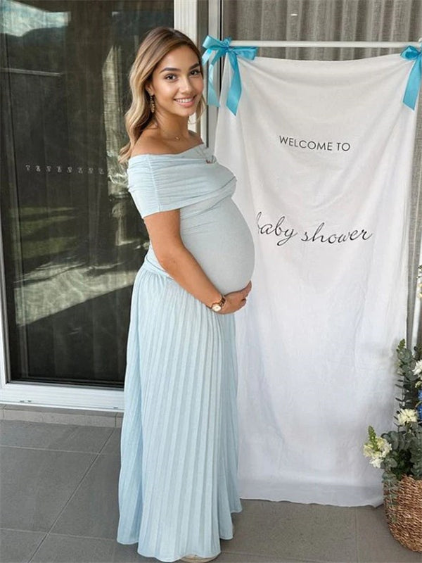 Mumsmode Zwangerchaps Bodycon Jurken Elegant Cocktail Ceremonie Geplooid Off Shoulder Gedrapeerd Maxi Jurken