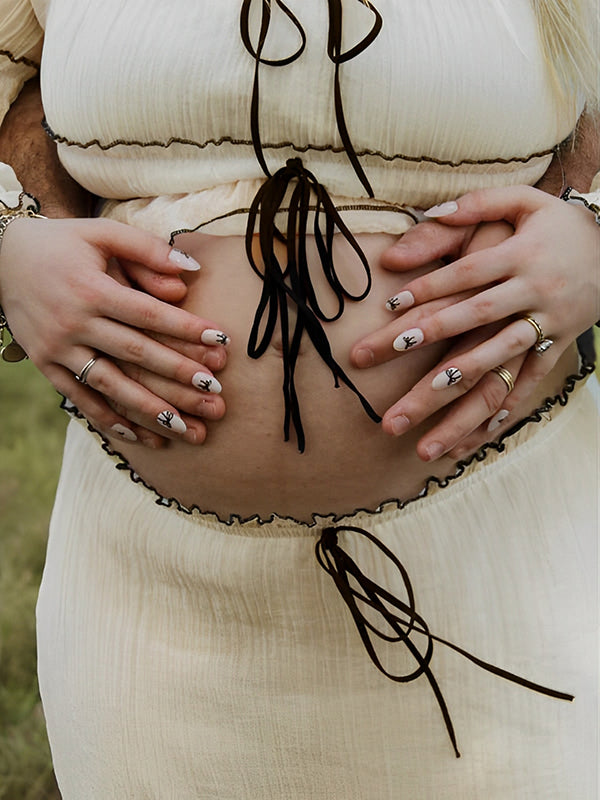 Mumsmode Zwangerchaps Maxi Fotoshoot Jurken Elegant 2-in-1 Boot Nek Pofmouw Abrikoos