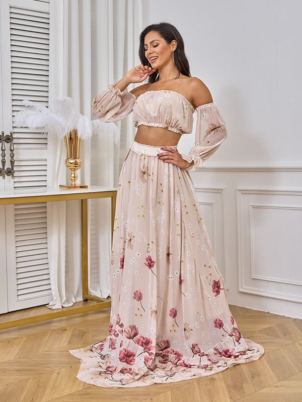 Mumsmode Zwangerchaps Fotoshoot Jurken Elegante 2-in-1 Zijsplit Bloemenprint  Ruches Maxi Jurken