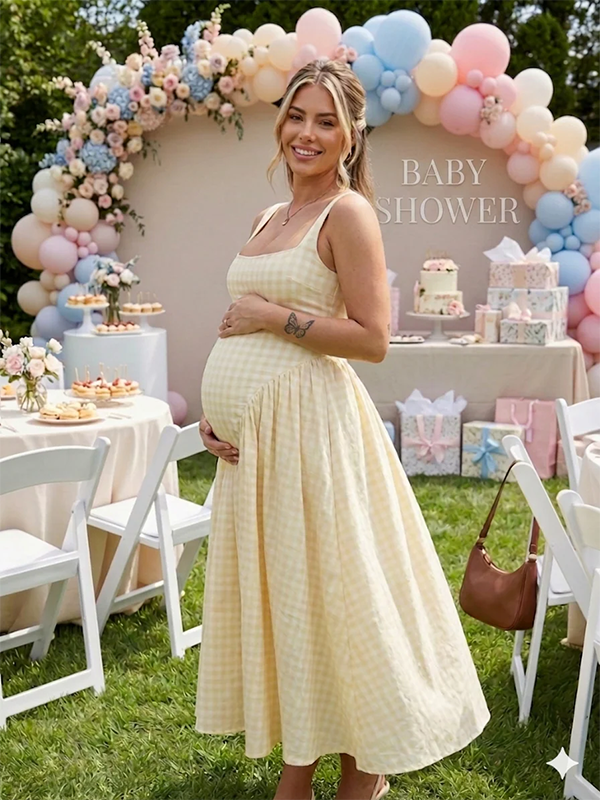 Mumsmode Zwangerchaps Midijurk Retro Gingham Spaghetti Babyshower