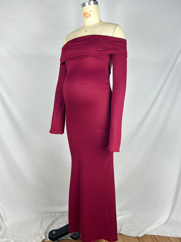 Mumsmode Zwangerschaps Bodycon Jurken Elegant Ceremonie Rugloos Zeemeermin Off Shoulder Maxi Jurken