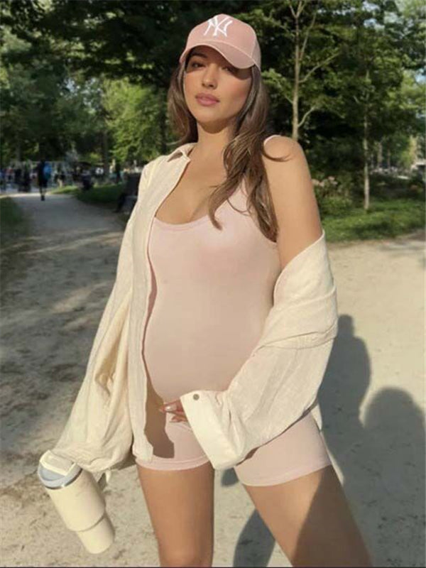 Mumsmode Zwangerchaps Rompers Rugloos Spaghetti Sport Roze