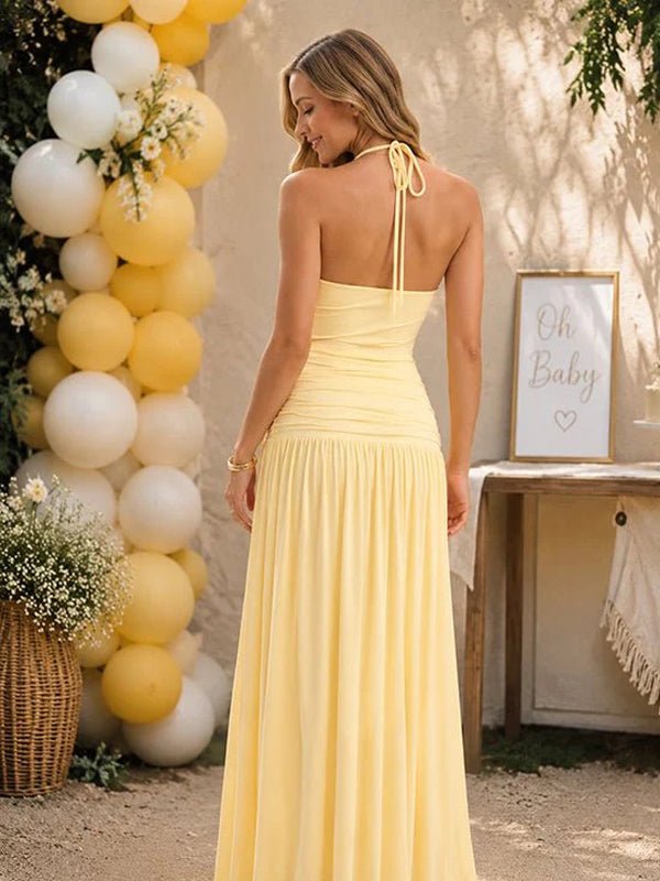 Chique Zwangerschaps Maxi Jurk Halternek Backless Rugloos Vetersluiting