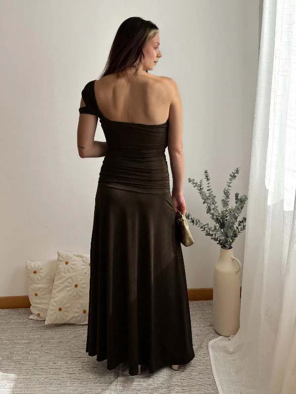 Mumsmode Elegant Vloeiend Zijsplit Een Open Schouder Babyshower Zwangerschaps Maxi Jurk