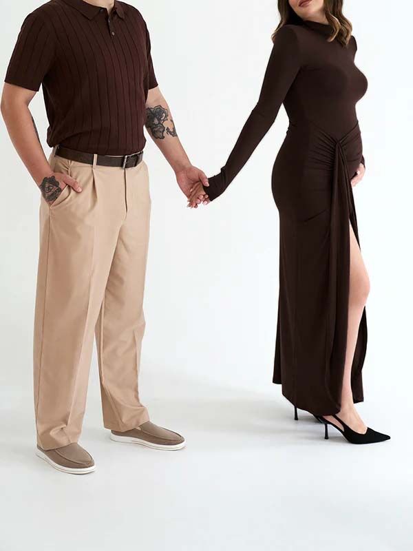 Mumsmode Zwangerschaps Maxi Bodycon Jurk Ceremonie Zijsplit Gedrapeerd Fotoshoot