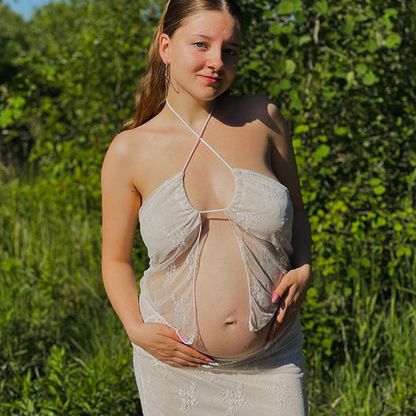 Mumsmode Zwangerchaps Maxi Fotoshoot Jurk Elegant 2-in-1 Kanten Ruches Bandeau