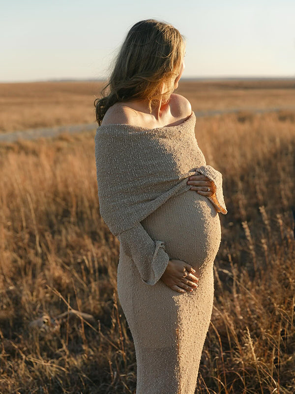 Mumsmode Zwangerchap Bodycon Jurken Elegant Fotoshoot Vakantie Knit harig Gekreukt Maxi Jurken