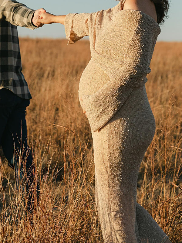 Mumsmode Zwangerchap Bodycon Jurken Elegant Fotoshoot Vakantie Knit harig Gekreukt Maxi Jurken