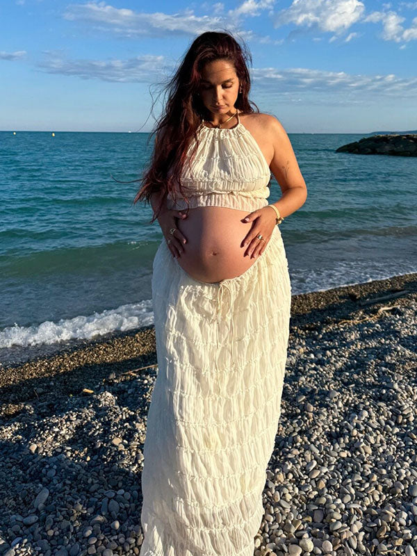 Mumsmode Zwangerchaps Fotoshoot Jurken Boheems 2-in-1 Gekreukt Rugloos Maxi Jurken