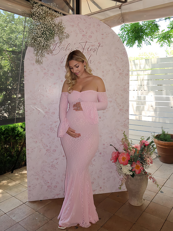 Mumsmode Zwangerschaps Maxi Bodycon Jurk Chique Cocktail  Kanten Off Shoulder Ruches Zeemeermin