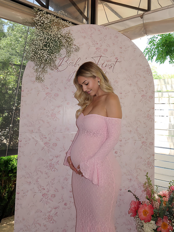 Mumsmode Zwangerschaps Maxi Bodycon Jurk Chique Cocktail  Kanten Off Shoulder Ruches Zeemeermin