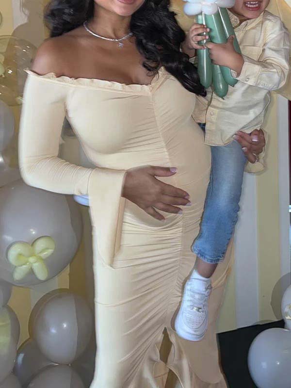 Off-Shoulder Volants Zeemeermin Babyshower Zwangerschaps Maxi Jurk