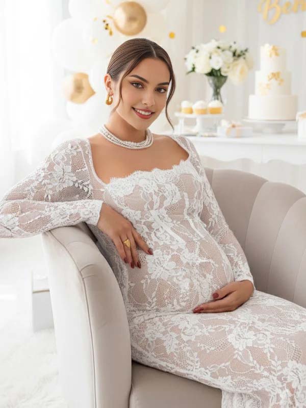 Mumsmode Zwangerschaps Maxi Bodycon Jurk Chique Cocktail Kanten Zijsplit