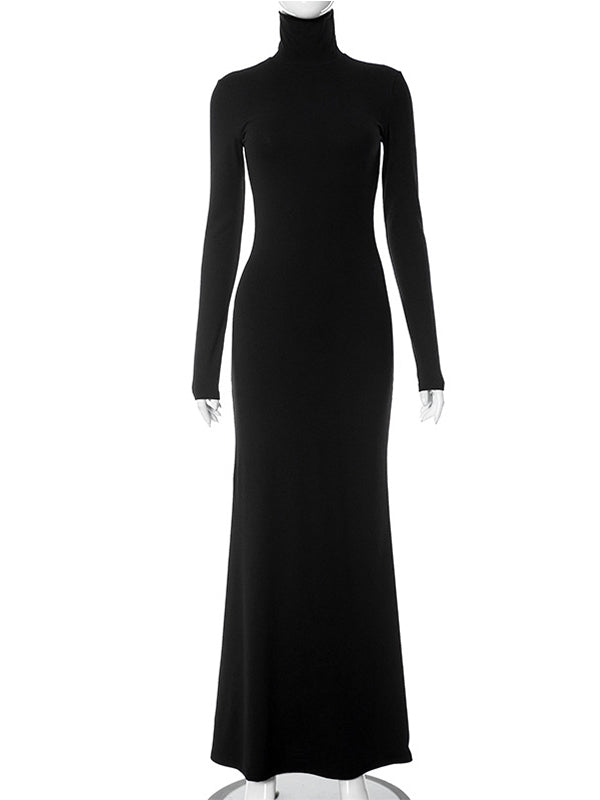 Elegante Zwarte Kolkraag Bodycon Zwangerschaps Maxi Jurk