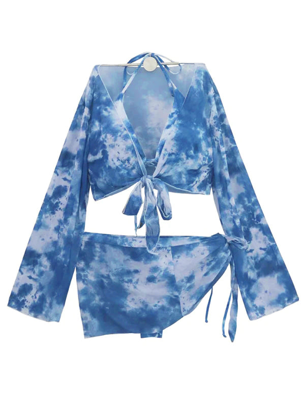 Zwangerschapsbikini 4-delig Halter Neck Rugloze Tie-Dye Print