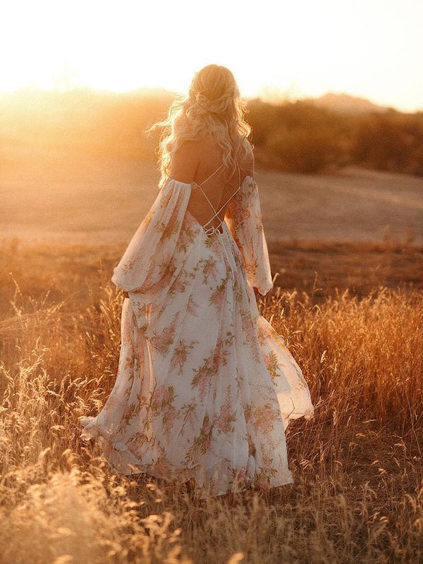 Bloemen Off-Shoulder Cut Out Fotoshoot Zwangerschaps Maxi Jurk