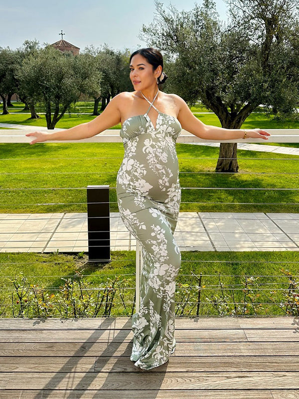 Mumsmode Zwangerchaps Bloemen Jurken Elegante Cocktail Bodycon Koord Spaghetti Zeemeermin Bloemenprint Maxi Jurken