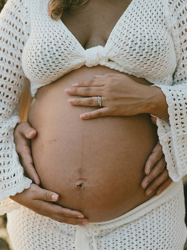 Mumsmode Zwangerschaps Maxi Jurk 2-in-1 Knoop Voorzijde Cropped V-Hals Gehaakt Strand Vakantie Fotoshoot