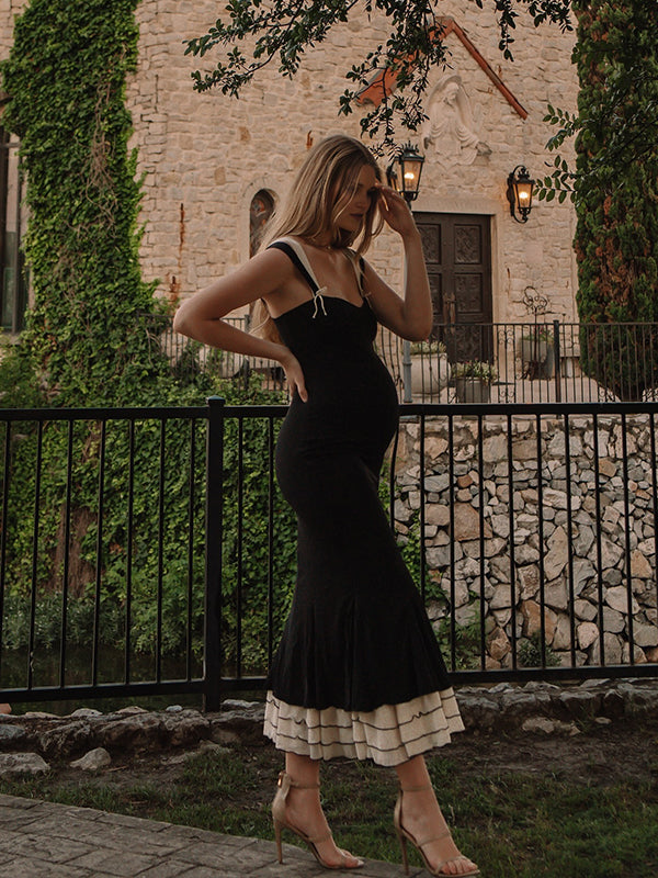Mumsmode Zwangerchaps Cocktailjurken Elegant Ceremonie Ruches Bodycon Zeemeermin Patchwork Maxi Jurken