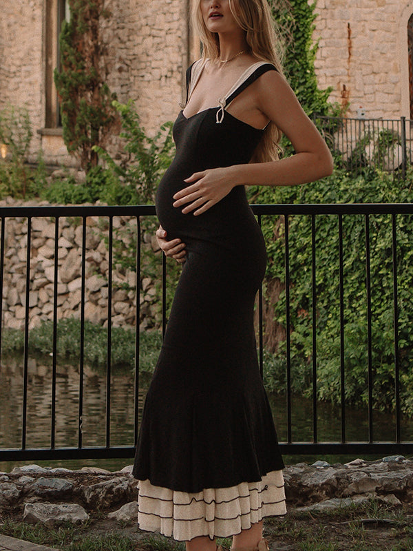 Mumsmode Zwangerchaps Cocktailjurken Elegant Ceremonie Ruches Bodycon Zeemeermin Patchwork Maxi Jurken