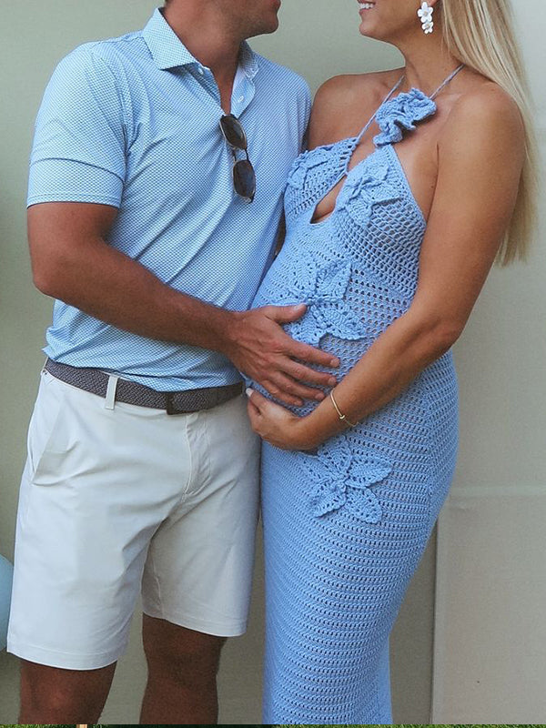 Mumsmode Zwangerchaps Bodycon Jurken Elegante BabyShower Gebreide Bloemen Uithollen Maxi Jurken