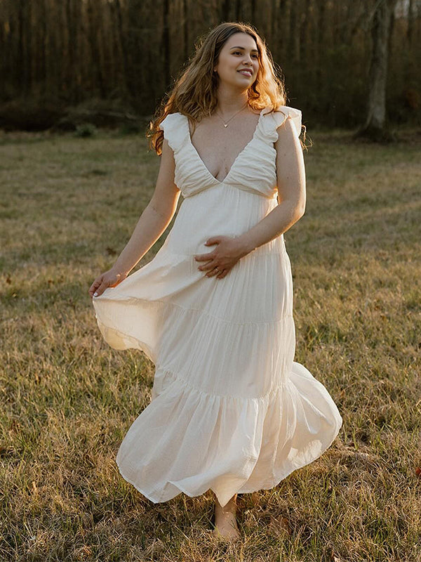 Mumsmode Zwangerchaps Fotoshoot Jurken Daily Elegante Ruches Patchwork Maxi Jurken