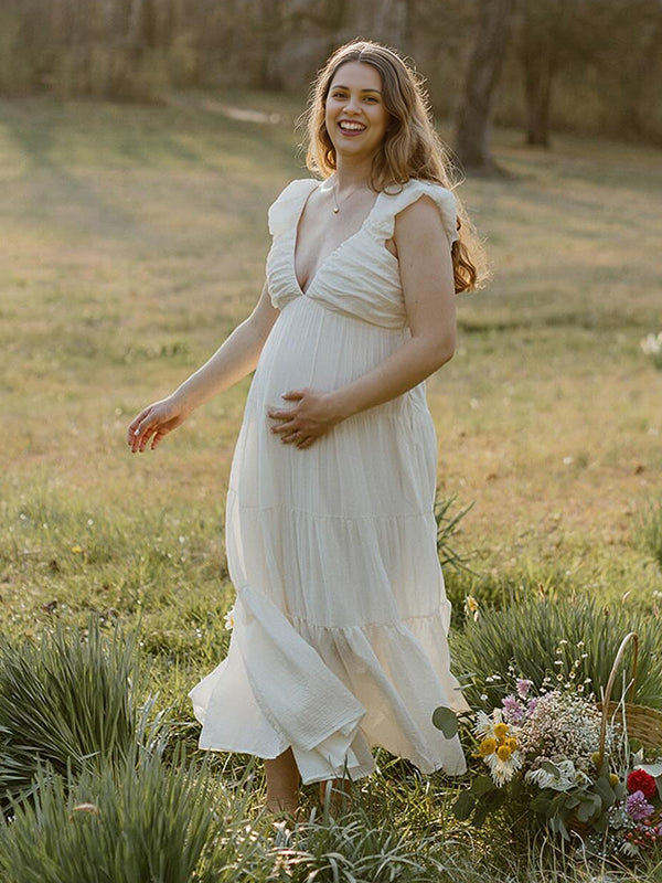 Mumsmode Zwangerchaps Fotoshoot Jurken Daily Elegante Ruches Patchwork Maxi Jurken
