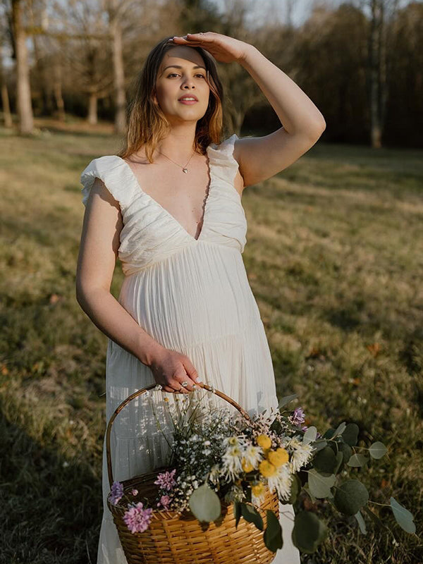 Mumsmode Zwangerchaps Fotoshoot Jurken Daily Elegante Ruches Patchwork Maxi Jurken