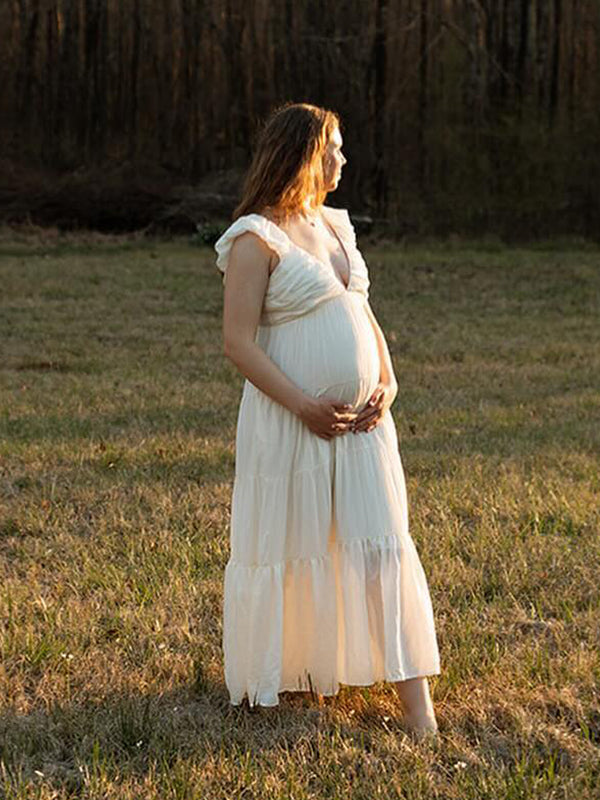 Mumsmode Zwangerchaps Fotoshoot Jurken Daily Elegante Ruches Patchwork Maxi Jurken
