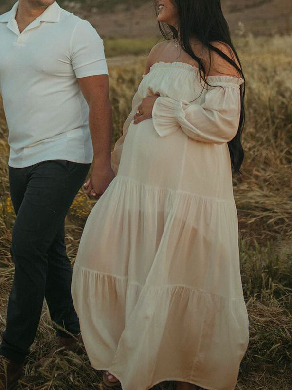 Mumsmode Zwangerchaps Fotoshoot Jurken Elegante Daily Zijsplit Ruches Gekreukt Maxi Jurken