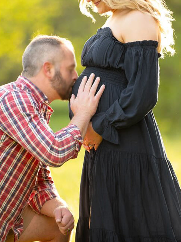 Mumsmode Zwangerchaps Fotoshoot Jurken Elegante Daily Zijsplit Ruches Gekreukt Maxi Jurken
