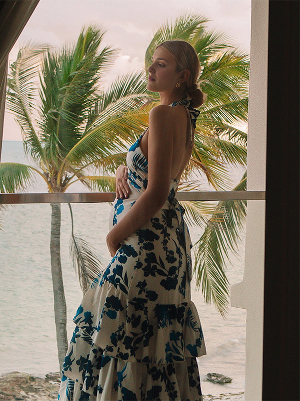Mumsmode Zwangerchaps Bloemen Jurken Elegant Ceremonie Vakantie Bloemenprint Ruches Gevlochten Riem Maxi Jurken