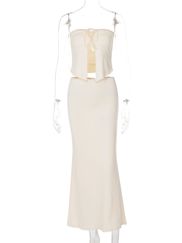 Mumsmode Zwangerschaps Maxi Jurk Cropped Bandeau Top Vetersluiting 2-in-1 Zeemeermin Bodycon Fotoshoot