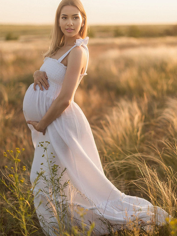 Mumsmode Zwangerchaps Daily Jurken Fotoshoot Boheems Ruches Spaghetti Maxi Jurken