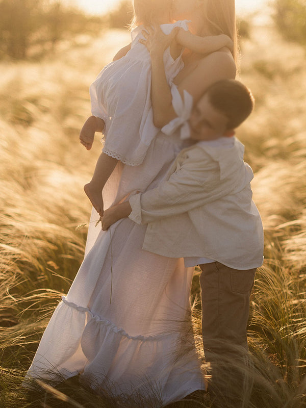 Mumsmode Zwangerchaps Daily Jurken Fotoshoot Boheems Ruches Spaghetti Maxi Jurken