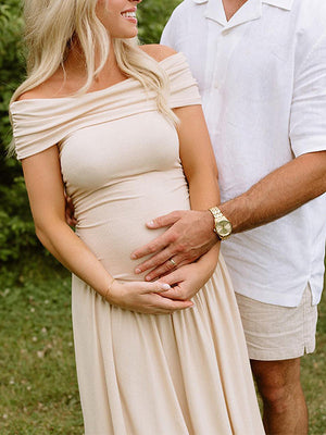 Mumsmode Zwangerchaps Bodycon Jurken Elegante Fotoshoot Off Shoulder Geplooid Maxi Jurken