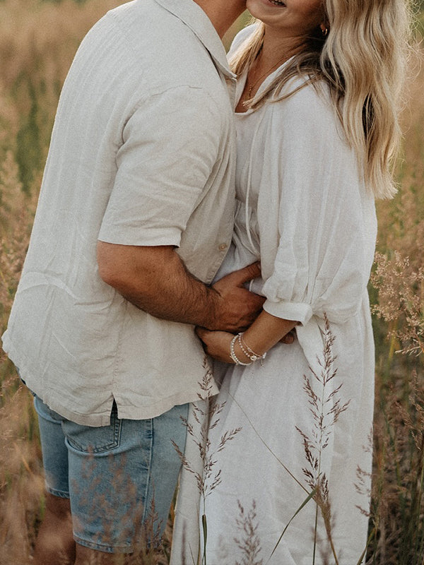 Mumsmode Zwangerchaps Midi Fotoshoot Jurken Boho Elegante Vetersluiting V-hals Pofmouw Wit